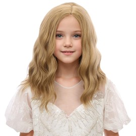 WAVELNM Kids Strawberry Blonde Wig Brown Blonde Curly Wavy Wig for Child Girls Blonde Wig Short Bob Wig for Kids Side Part Wig Synthetic Wigs with Wig Cap