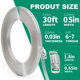 OURU Abrazadera de manguera, correa de abrazadera de manguera grande de 30 pies con 15 sujetadores, abrazaderas de manguera de acero inoxidable 304 DIY
