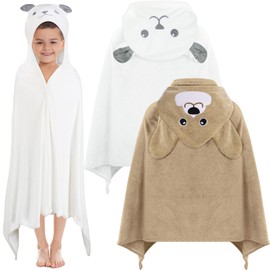 Preboun 2 Pcs Kid Hooded Bath Towel Toddler Towel 27.5 x 55'' Large Hooded Towel for Kids 3-10 Yrs Wrap Bathrobe Boy Girl(White, Brown,Bear, Dog)