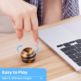 INOVASHON Hypnotic Desk Toy, Kinetic Spinning Illusion Fidget Toys, Optical Metal Stress Relief Ball, Mushroom Shaped Office Spinning Toys for All Age, Gift for Men Woman Boy Girl (39mm Black Gold)