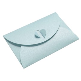 PATIKIL Mini Envelopes, 50 Pack Heart Clasp Tiny Items Storage Cute Present Card Holder for Wedding Greeting Party, Light Blue