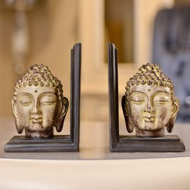 TimeStamp Decorative Bookends,Rustic Unique Buddha Head Statue Book Ends Stoppers Holder Nonskid for Home Shelves,Polyresin,4.7 x 3.5 x 6.7 Inches,(Set of 2)