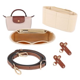 LMTNNB Strap and Purse Organizer Insert for Longchamp Mini Bag, Folding Tote Bag organizer insert, Punch-Free Adjustable Buckle Strap Design, Multi-Pocket Felt Handbag Organizer