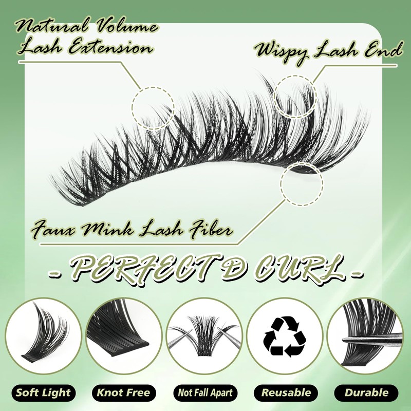 Volume Lash Clusters, 80D/100D Thick Eyelash Clusters 8–18mm D Curl,