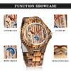 Dentily Mens Mechanical Wooden Watches Moon Phase Wood Watch for