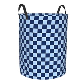 Abstract Blue Checkered Laundry Hamper with Durable Handle Waterproof Foldable Laundry Basket Round Dirty Clothes Organizer Storage Basket for Nursery Bedroom Bathroom College