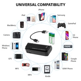 Success4Sport Portable AA Battery Travel Charger for HTC One X+ and Emergency Re-Charger with LED Light! (Takes 2 AA Batteries) [Black]