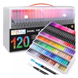 Iforu Marcadores 120 Colores Plumones Punta Pincel Doble Punta IFORU