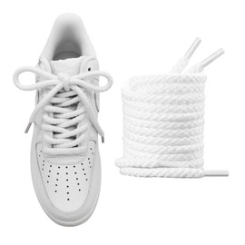 NDTEZUGT 5/16''(8mm) Wide Thick Rope Shoe Laces for Air Force 1, Round Cotton Shoelaces for Dunk Low Sneakers, Replacement Shoe Strings for AF1 (White, 47''/120cm)