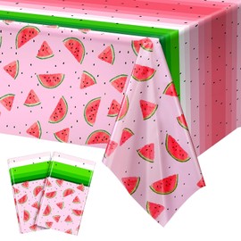 Kochorie 2 Pack Watermelon Party Tablecloths, 54 x 108 Inch Plastic Watermelon Table Covers, Waterproof Pink Table Cloth Cover for Birthday Baby Shower Wedding Summer Fruit Party Supplies