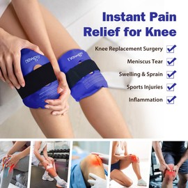 NEWGO Knee Ice Pack Wrap Reusable Gel Ice Wrap for Leg Injuries, Hot Cold Pack for Post Knee Surgery, Knee Joint Pain, Arthritis, Knee Injuries, Swelling, Meniscus Tear, ACL (Blue-2)