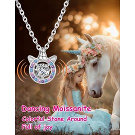Just Being Cute Unicorn Necklace Gifts for Girls, 925 Sterling Silver Dance Unicorn Pendant, 0.5Carat Moissanite Birthday Christmas Gifts for Teens Women