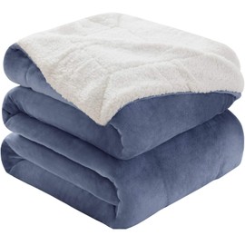 KAWAHOME Sherpa Fleece Blanket Super Soft Extra Warm Thick Winter Blanket for Couch Sofa Bed Twin Size 66 X 90 Inches Washed Blue