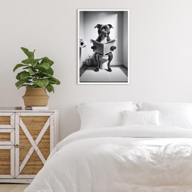 Black Staffordshire Bull Terrier Poster Funny Animal Decor Funny Dog On Toliet Reading Newspaper Bathroom Print Terrier in Toilet Art Dog Art for Bathroom Toliet 12x16in Unframed