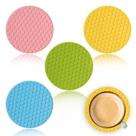 4 Pack Honeycomb Bottle Lid Opener, Silicone Heat Insulation Pad Round Rubber Grippers for Elder, Kid, Arthritic Hands