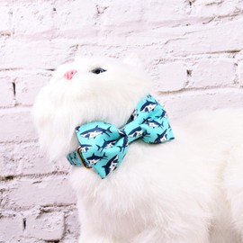 Oceanic Sharks Cat Breakaway Collar Bow Tie with Bell, Safety Buckle Collar Bowtie for Cats