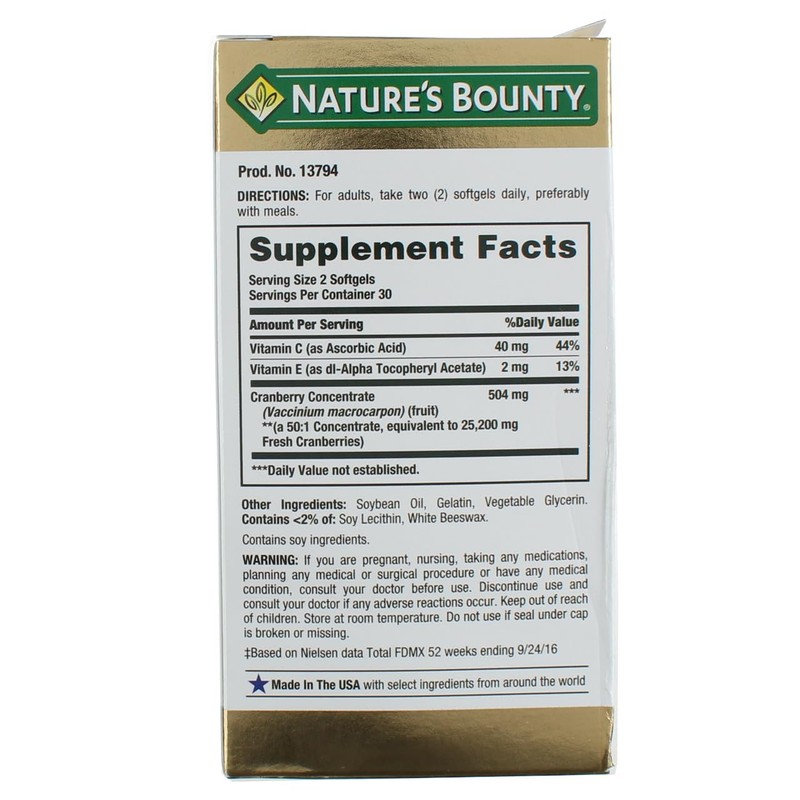Nature's Bounty Cranberry Dietary Supplement 60 Soft Gels (Pack of
