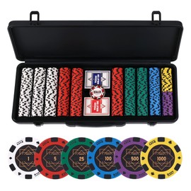 sharkplay 14g Clay Poker Chips Set for Texas Hold'em, 500 PCS Casino Numbered Chips with High-end Carrying Case & Dealer Button