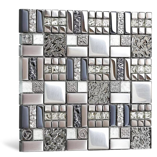 Blujellyfish Metallic Glass Mosaic Tiles Silver Gray 100% Glass Tile
