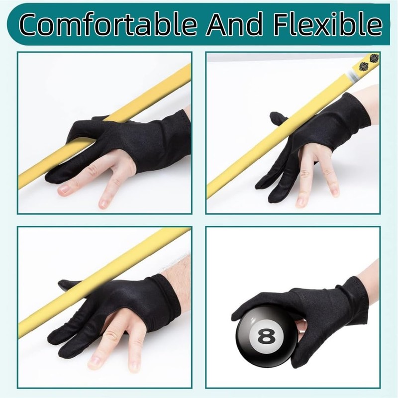 HIDOSNG 10PCS Billiard Gloves Black Both Hands Suitable Snooker Pool