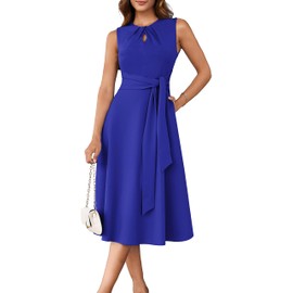 Women's Wear to Work Dresses Midi Tie Waist Flowy Party Cocktial A Line Dress with Pockets Royal Blue L