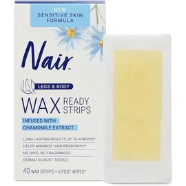 Nair Sensitive Hair Remover Wax Ready Strips, Legs and Body Hair Removal Wax Strips, 40 Count