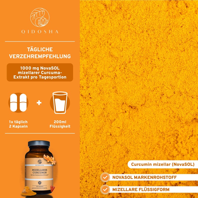 QIDOSHA® Novasol® Curcumin Liquid, 120 Capsules in Pharmacist Glass, 500