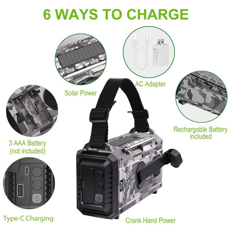 Raynic NOAA Radio, 12000mAh/44400mWh Battery Operated Emergency Radio, Solar Hand