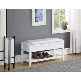 Roundhill Furniture Rouen Clean White Seating Bench with Shoe Storage,