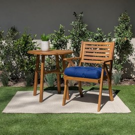 Traditional Round Tufted U-Shaped Back Outdoor Patio Chair Cushions 1-Piece | Tie Back Attachment Classic Transitional Solid Pattern Marine Blue Color | Weather, Water Resistant 19 in x 19 in x 3 in