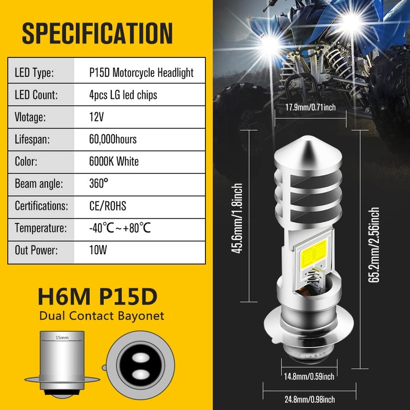 Vooda H6M LED Bulb AC/DC 12-48V P15D Hi-Lo Beam White