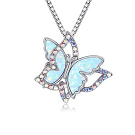 JERWLI Butterfly Necklace for Women 925 Sterling Sliver Opal Pendant Necklace Butterfly Jewelry Gifts for Women Lover