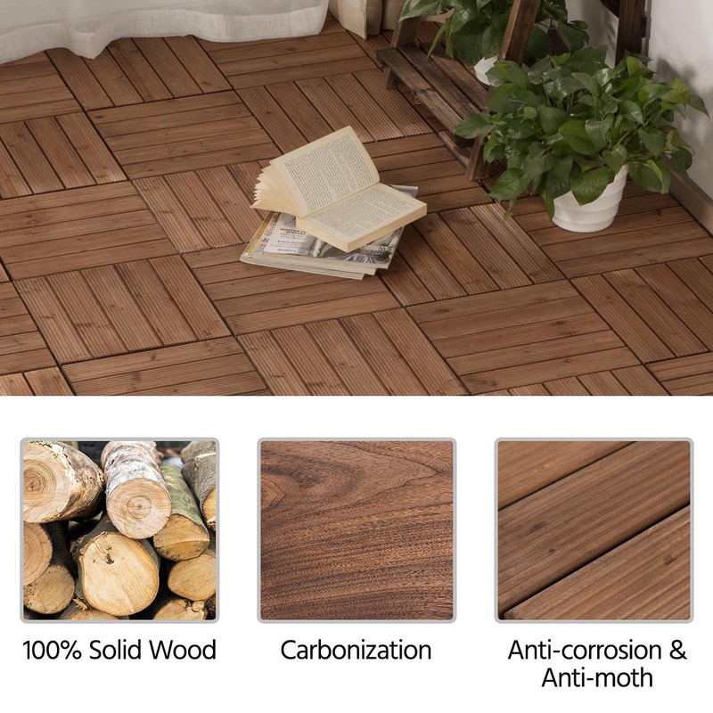 Yaheetech 27PCS Interlocking Patio Deck Tiles 12 x 12in Wood