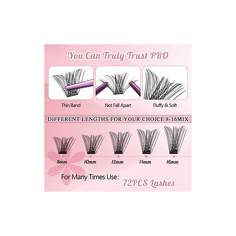 DIY Lash Extension Kit Cluster Lashes Kit with 72 Pcs