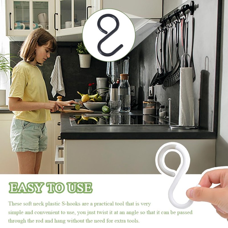 TRKETK Pack of 12 Plastic S-Hooks Flexible Neck for Easy