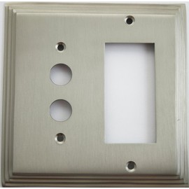 Satin Nickel Deco Step Style 2 Gang Wall Plate - 1 Push Button Switch 1 GFI/Rocker Opening