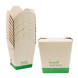 Restaurantware Sustain 26 Ounce Sturdy Paper Take Out Boxes, 50 Disposable Take Out Food Containers - With PLA lining, Compostable, Bamboo Paper Containers, Built-In Tab-Lock Cover, Greaseproof