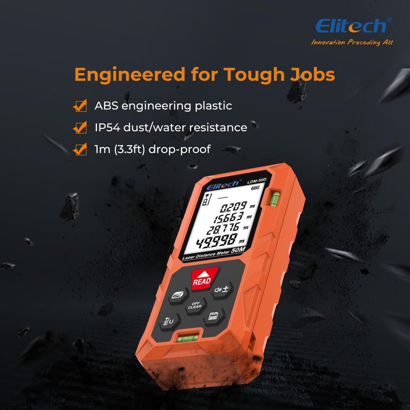 Elitech Laser Distance Meter 50M, Digital Measure Tool with Area