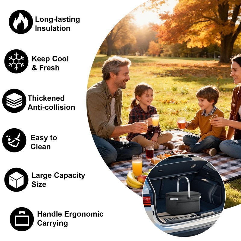 ALLCAMP Picnic Basket - 2 Ice Box Included 32L Insulated