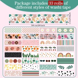 TaoBary 33 Rolls Holiday Plaid Washi Tape, 15 mm Seasonal Washi Tape Set Bohemian Colorful Vintage Cute for Card Wrapping Craft(Bohemia Style)