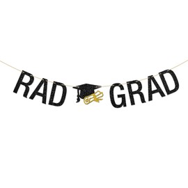 RAD Grad Banner, Congrats Grad Bunting Decor Medical Grad Radiology Tech School Graduation Party Decoration Supplies Black Glitter