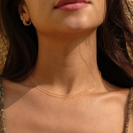 VACRONA Gold Dainty Beaded Choker Necklace 18K Gold Plated Evil Eye Choker Necklace Delicate Long Gold Chain Necklaces Jewelry Gift for Women