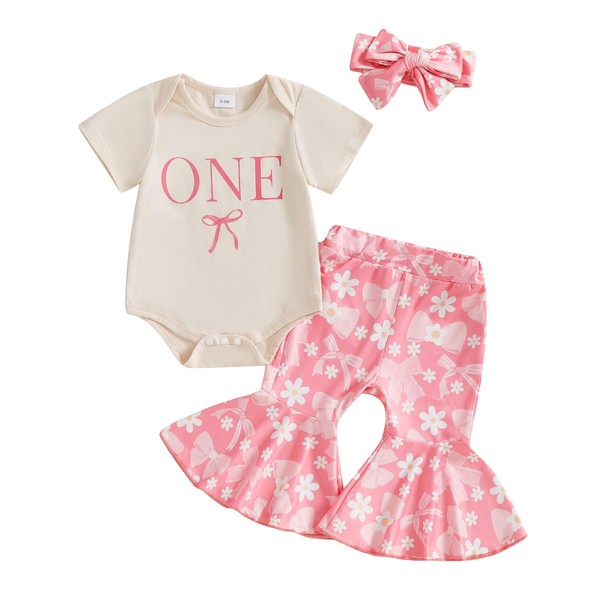 MAHUAOYIXI Baby Girl 3Pcs 1st Birthday Outfits Bow Embroidered Short