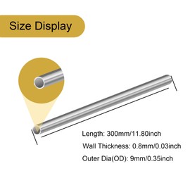 LAVMHAB 304 Stainless Steel Pipe 9 mm Outer Diameter x 0.8 mm Wall Thickness, 300 mm Length, Seamless Round Stainless Steel Pipe (Pack of 4)