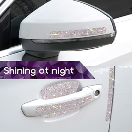10 Pack Car Rhinestone Bling Door Handle Reflective Trim Stickers Universal Side Rear View Mirror Safety Scratch Resistant Protector Galaxy AB Set