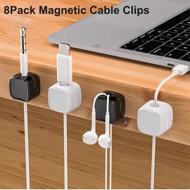 8PCS Magnetic Cable Clips Holder, Cord Organizer, Desk Cable Holder for Phone Charging Cord Cable Holder Keeper Organizer for Desk, Nightstand, Home, Office, Car (White)