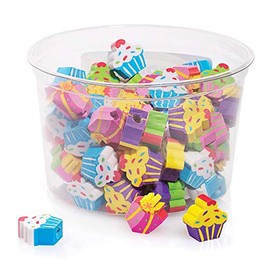 Anderson's Birthday Eraser Tub, Pencil Toppers, Bulk Birthday Gifts, 108 Pieces