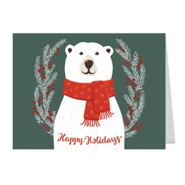 Canopy Street Smiling Polar Bear Holiday Card Pack / 25 Christmas Greeting Cards With Inside Verses And Envelopes / 4 5/8" x 6 1/4" Happy Holidays Cozy Winter Seasonal Holiday Cards