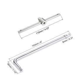 sourcing map 1/4" Drive Socket Breaker L Shape Extension Bar Wrench,Sliding Wrench Breaker Bar Adjustable T-Handle Socket Hand Tool