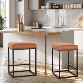 Erste!Bravo Brown Counter Height Bar Stool for Kitchen Counter 24 Inch Backless Modern Barstool Industrial Upholstered Faux Leather Stool Farmhouse Island Chair, Support 330 LBS, Brown, 1 PC